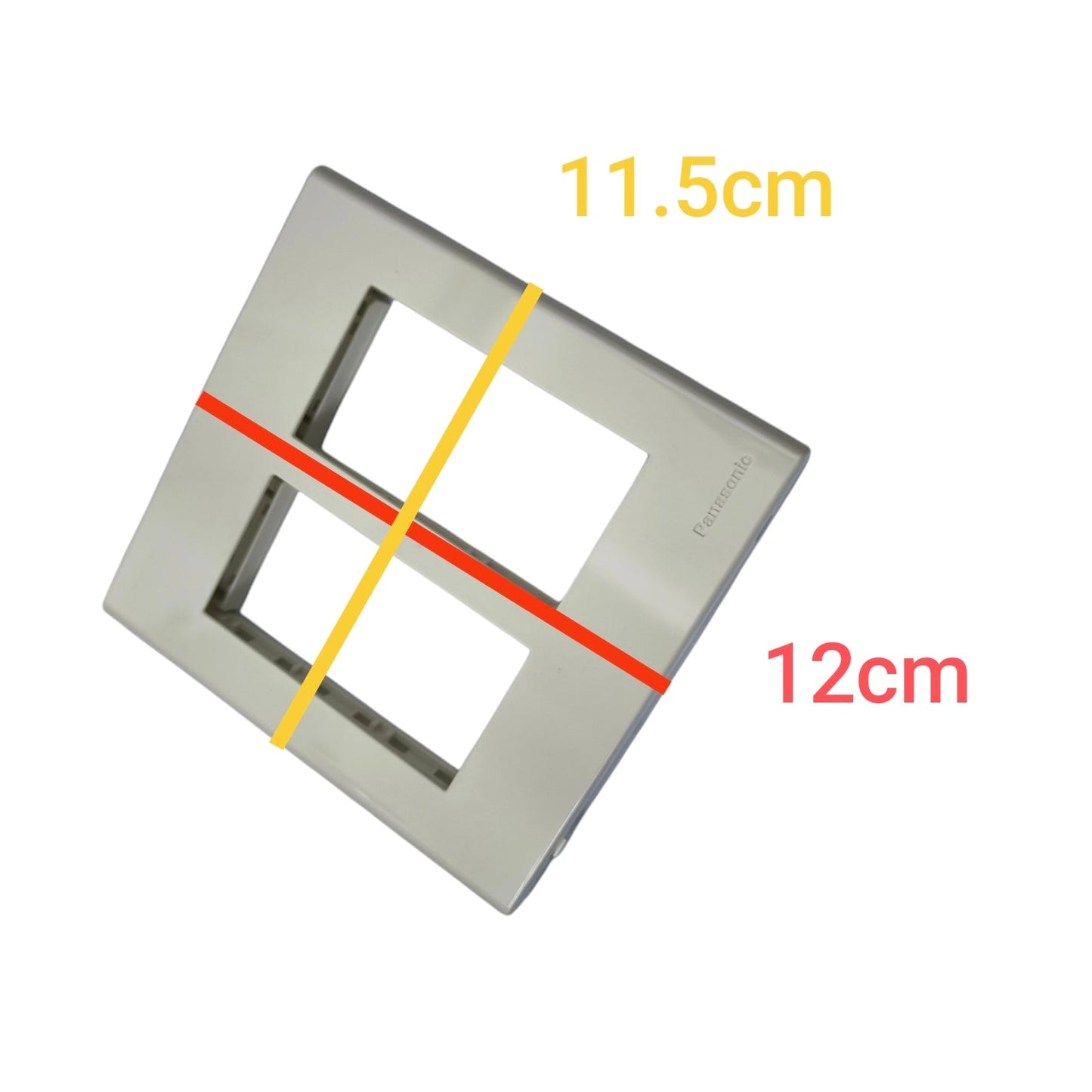 Panasonic 6 gang plate cover in silver with dimensions of 11.5cm by 12cm for multiple switches