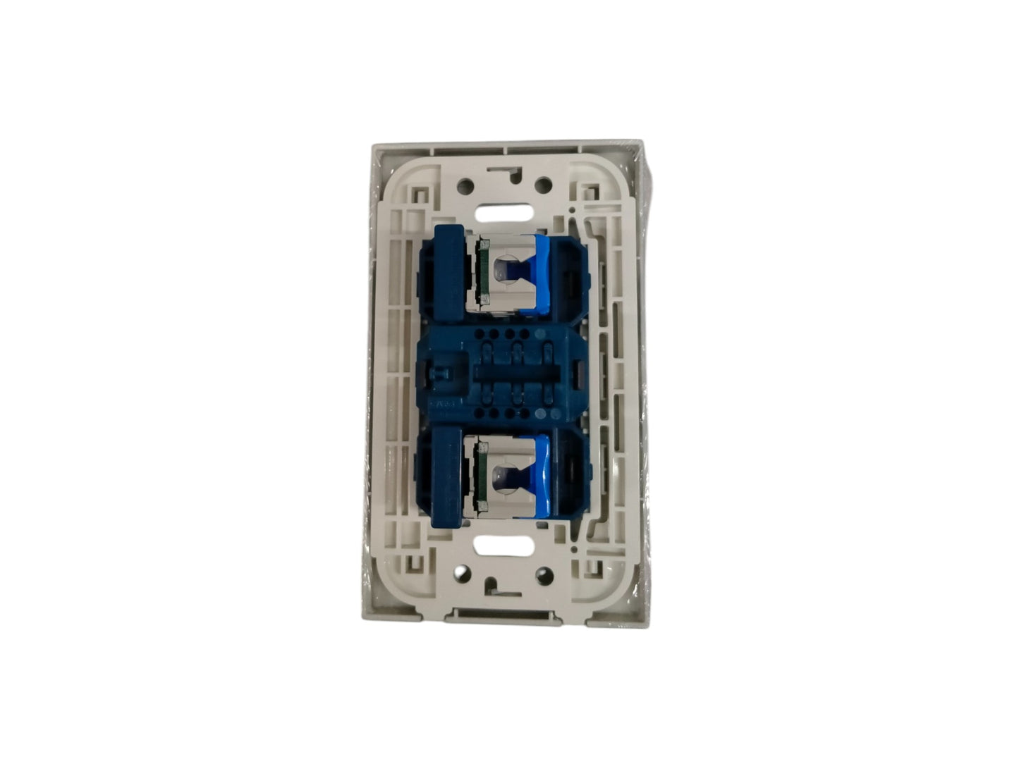 Panasonic CAT6 combination outlet with blue connectors for network and power installations