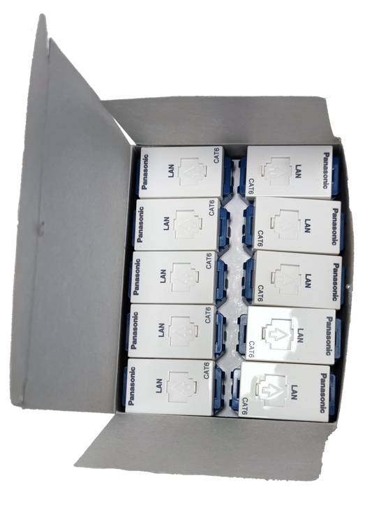 Box of Panasonic CAT6 Data Outlet LAN ports for network connectivity in electrical circuitry
