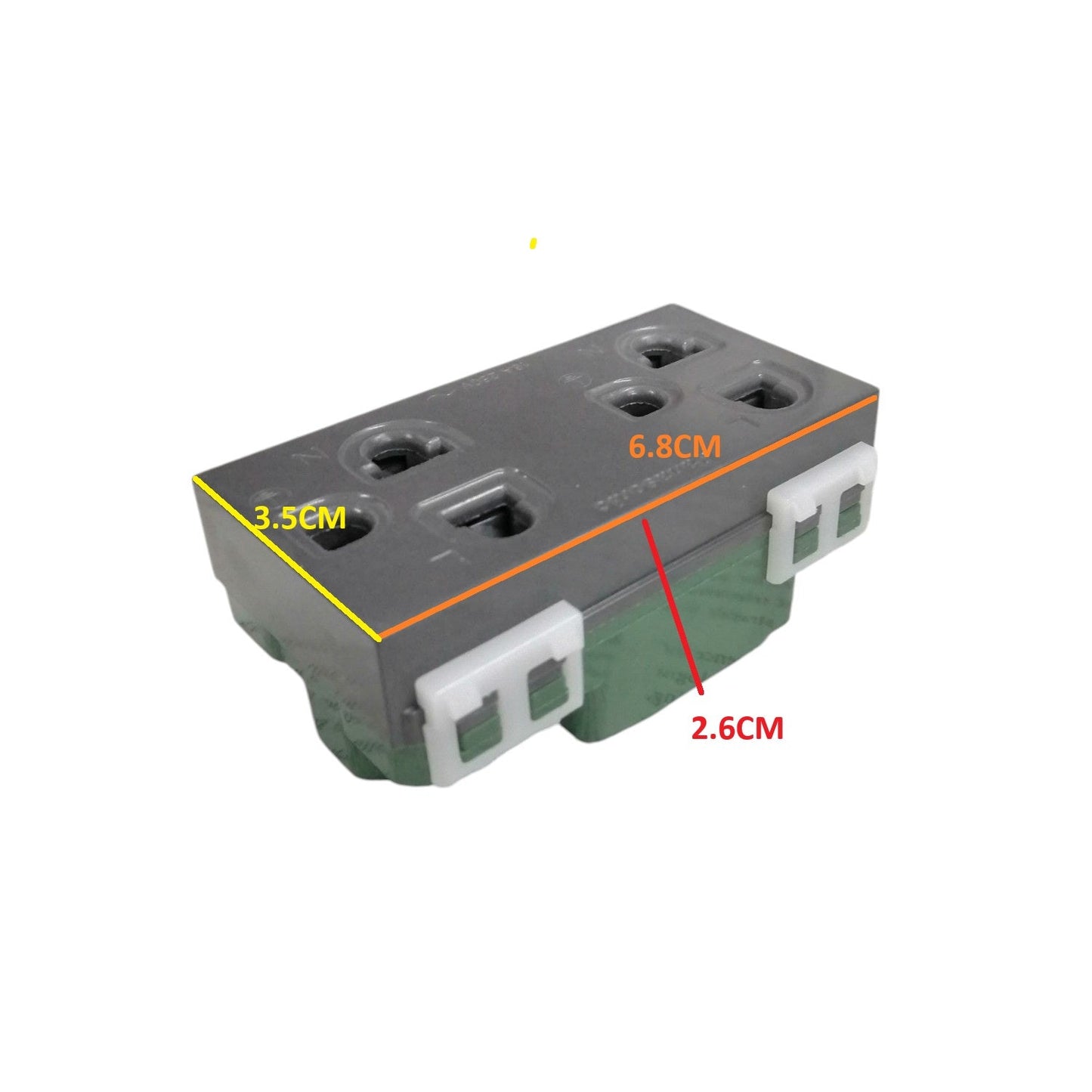 Panasonic Duplex Universal with Ground electrical outlet showing dimensions and grounding feature