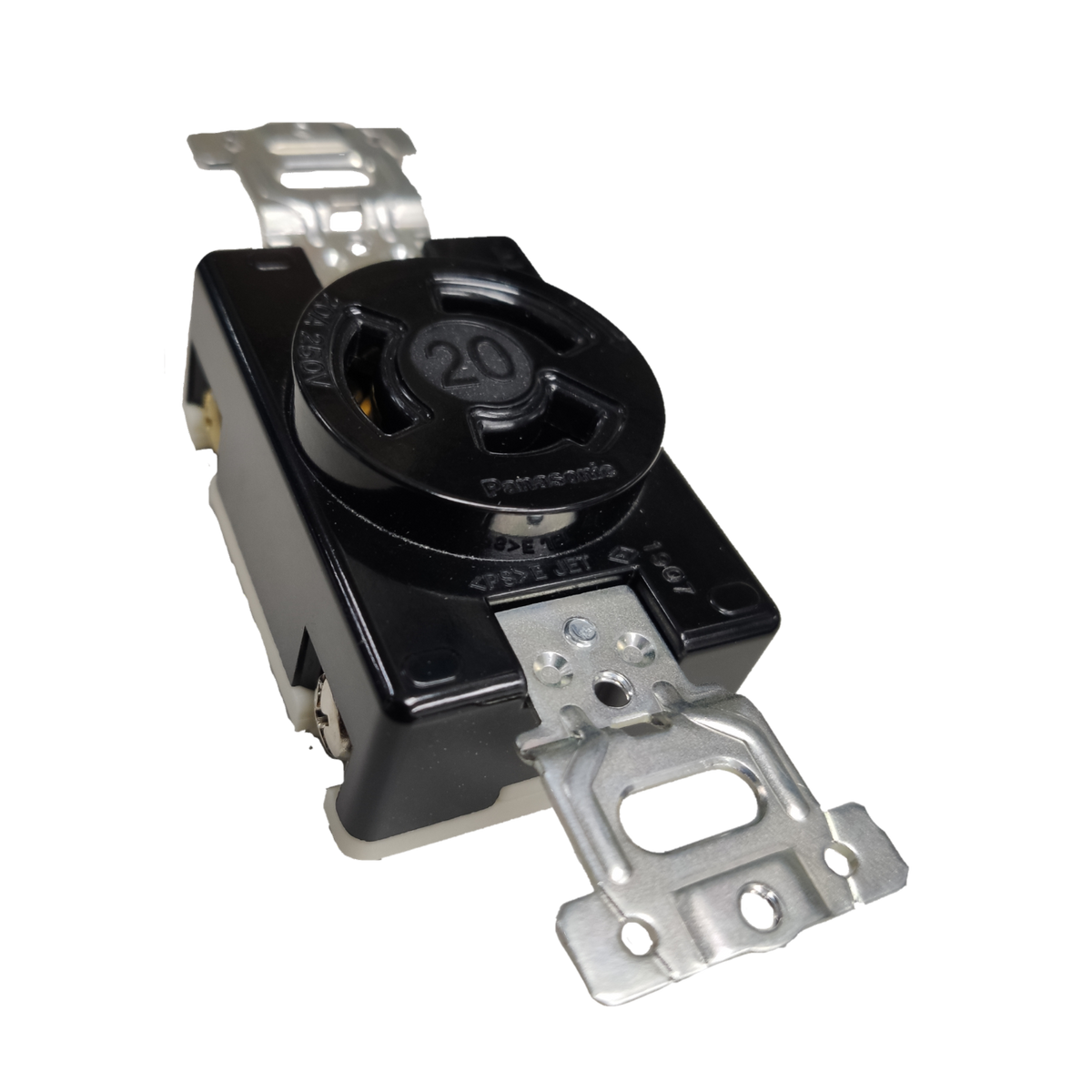 Panasonic 20A twist lock outlet WF2320 black heavy duty commercial grade receptacle with metal mounting straps