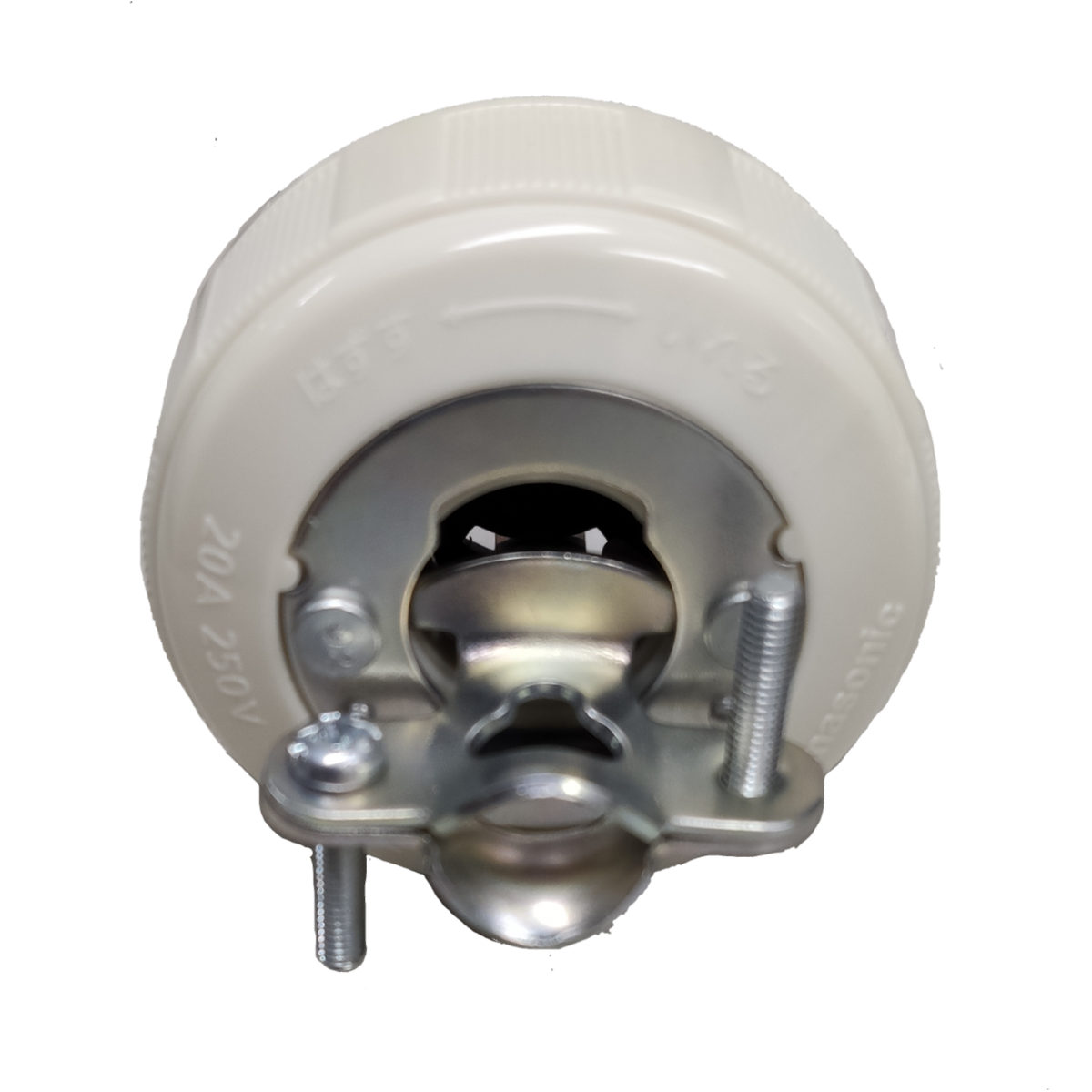 Panasonic 20A twist lock plug white nylon body with metal locking contacts and mounting screws