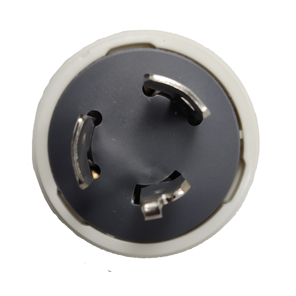 Panasonic 20A twist lock plug white round body with three curved metal prongs for secure electrical connection