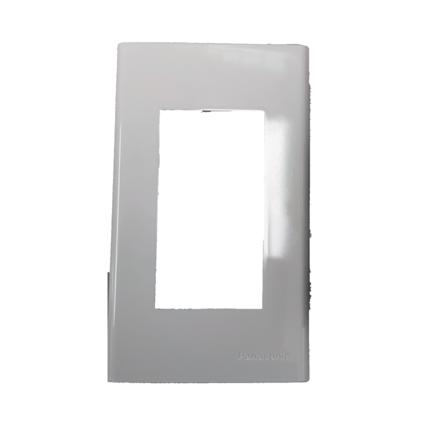 White glossy Panasonic 3 gang plate wide series wall faceplate with large rectangular opening for switches