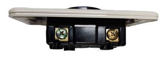 Panasonic twist lock outlet 30A 250V side view white wall plate black housing and brass screw terminals