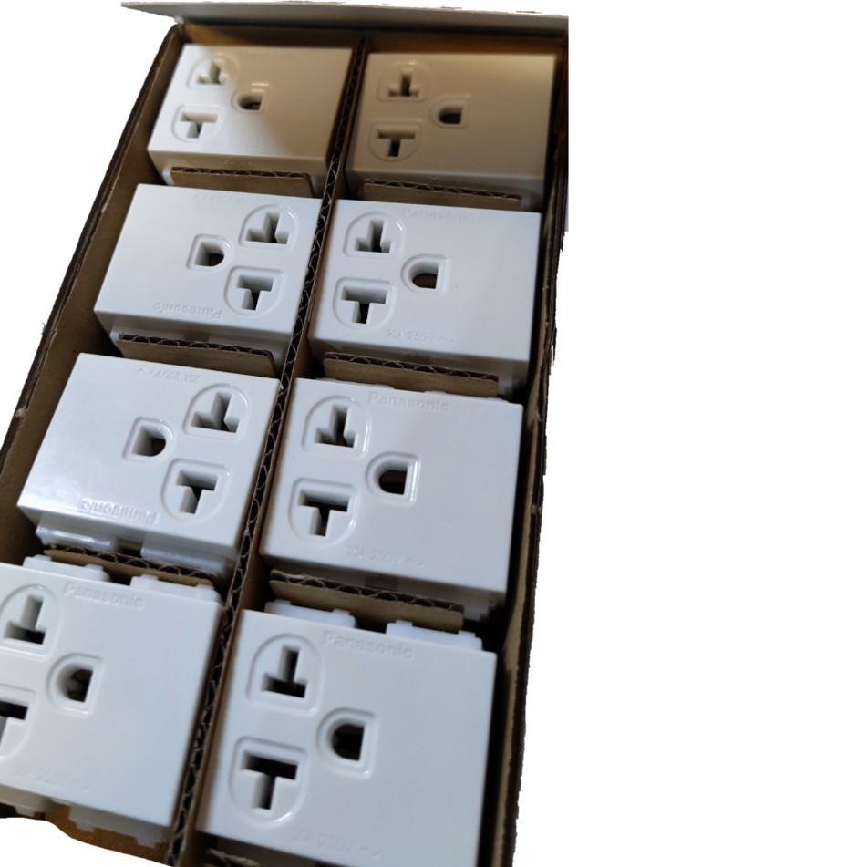 Panasonic Receptacle Quick Connect Terminal 20A power points and plugs neatly packed in a box