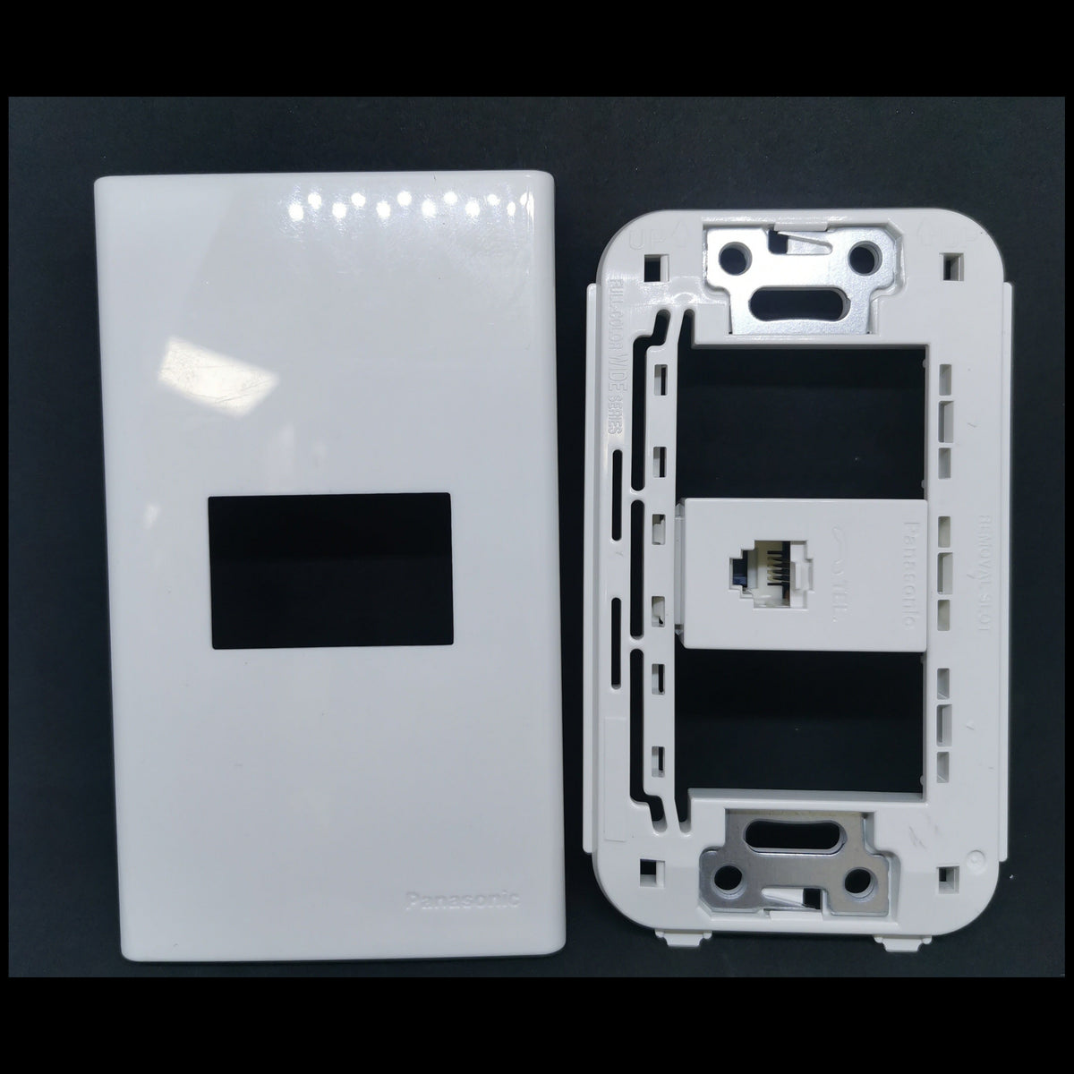 Panasonic Telephone Outlet Wide Series 1 Gang white single gang faceplate and mounting frame with RJ11 jack