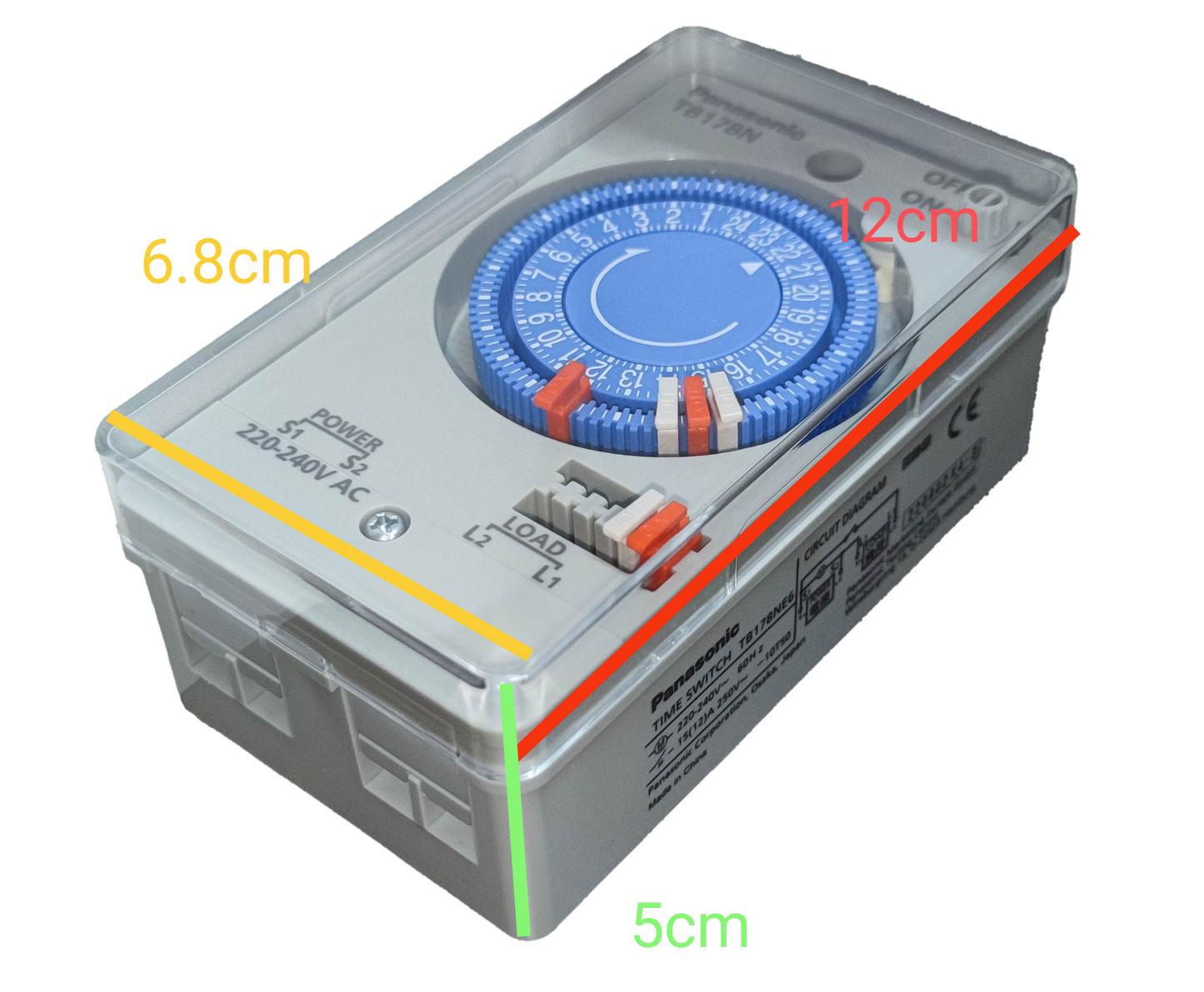 Panasonic Timer Switch 220V 60HZ TB178N with blue dial and clear cover for power control