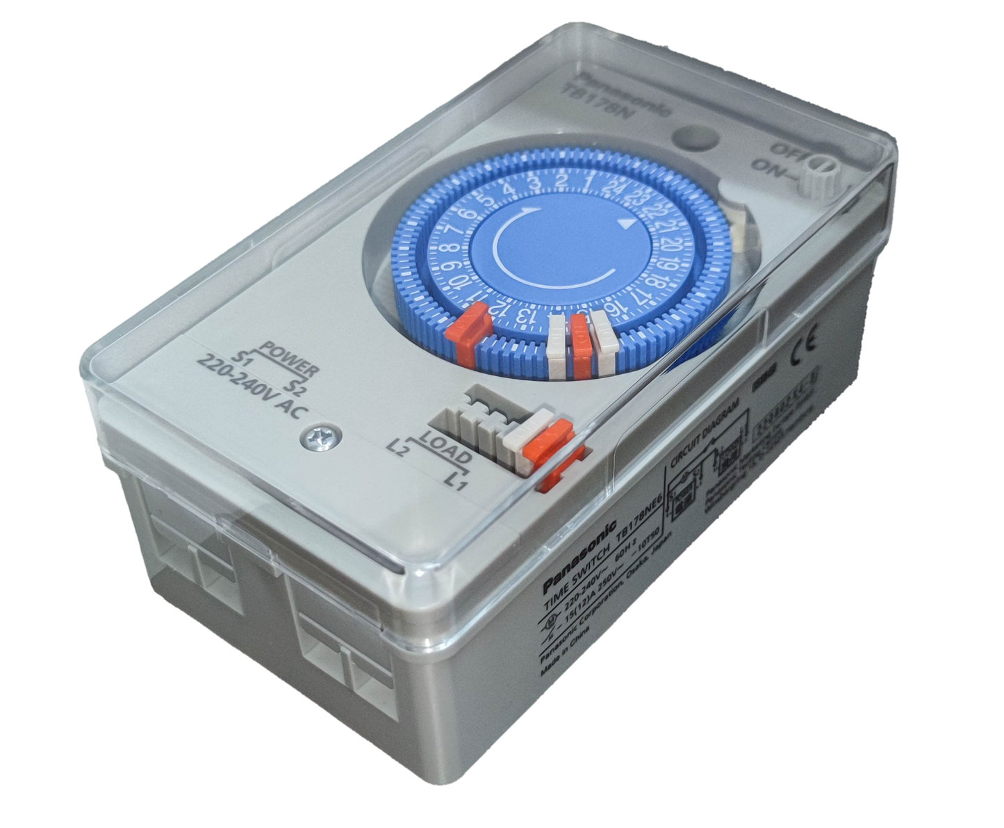 Panasonic Timer Switch 220V 60HZ TB178N with blue dial and clear protective cover for power control