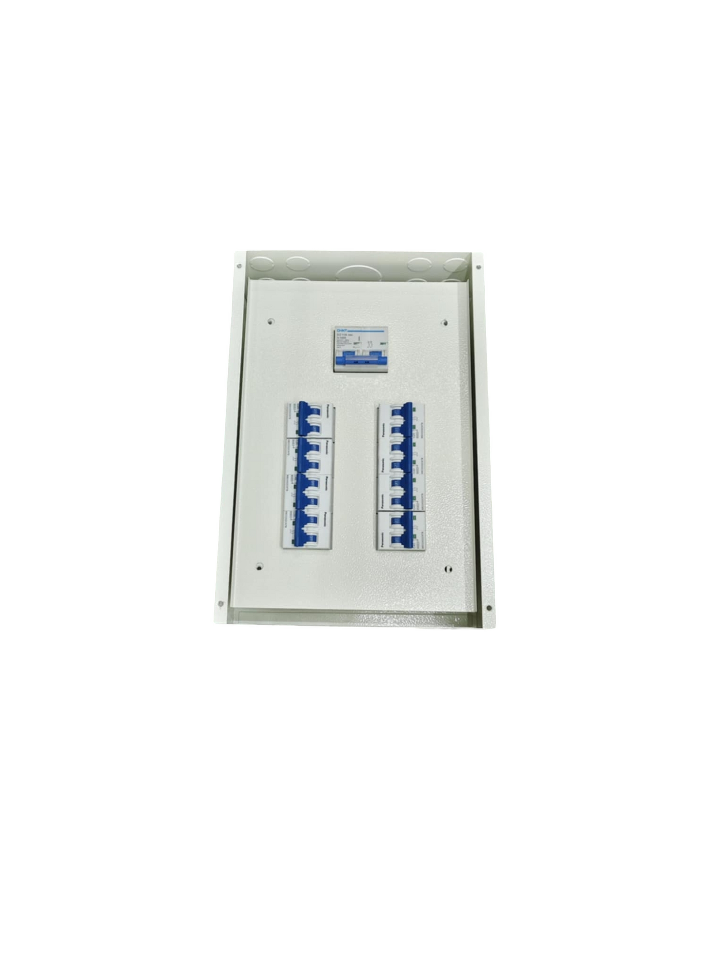 Chint electrical Panel Board 125A 2P Main Miniature with multiple circuit breakers in white enclosure
