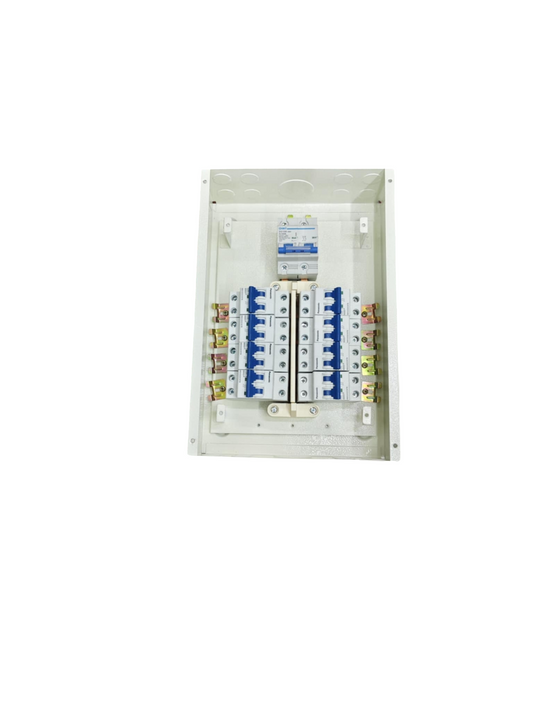 Chint Panel Board 125A 2P Main Miniature electrical circuitry with circuit breakers in white enclosure