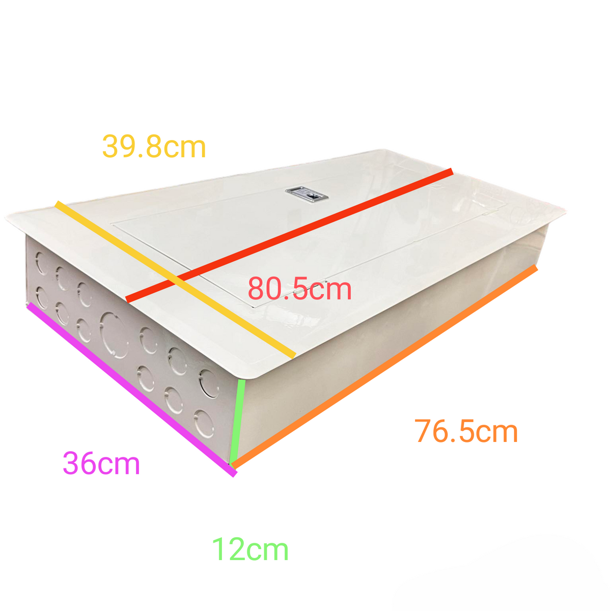 Koten and GE Panel Board 150A 250SP 2Pole white electrical enclosure with dimension markings