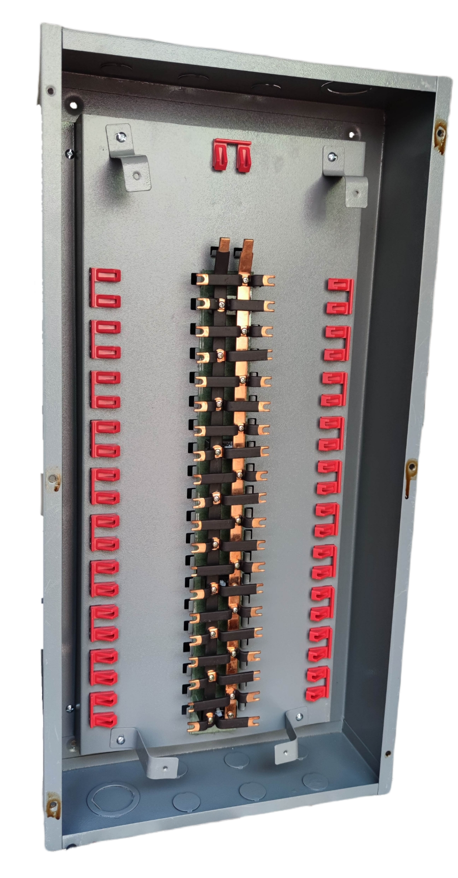Panel Board 2 Pole Bolt on TQC Main electrical circuitry part with multiple copper connections and red terminals