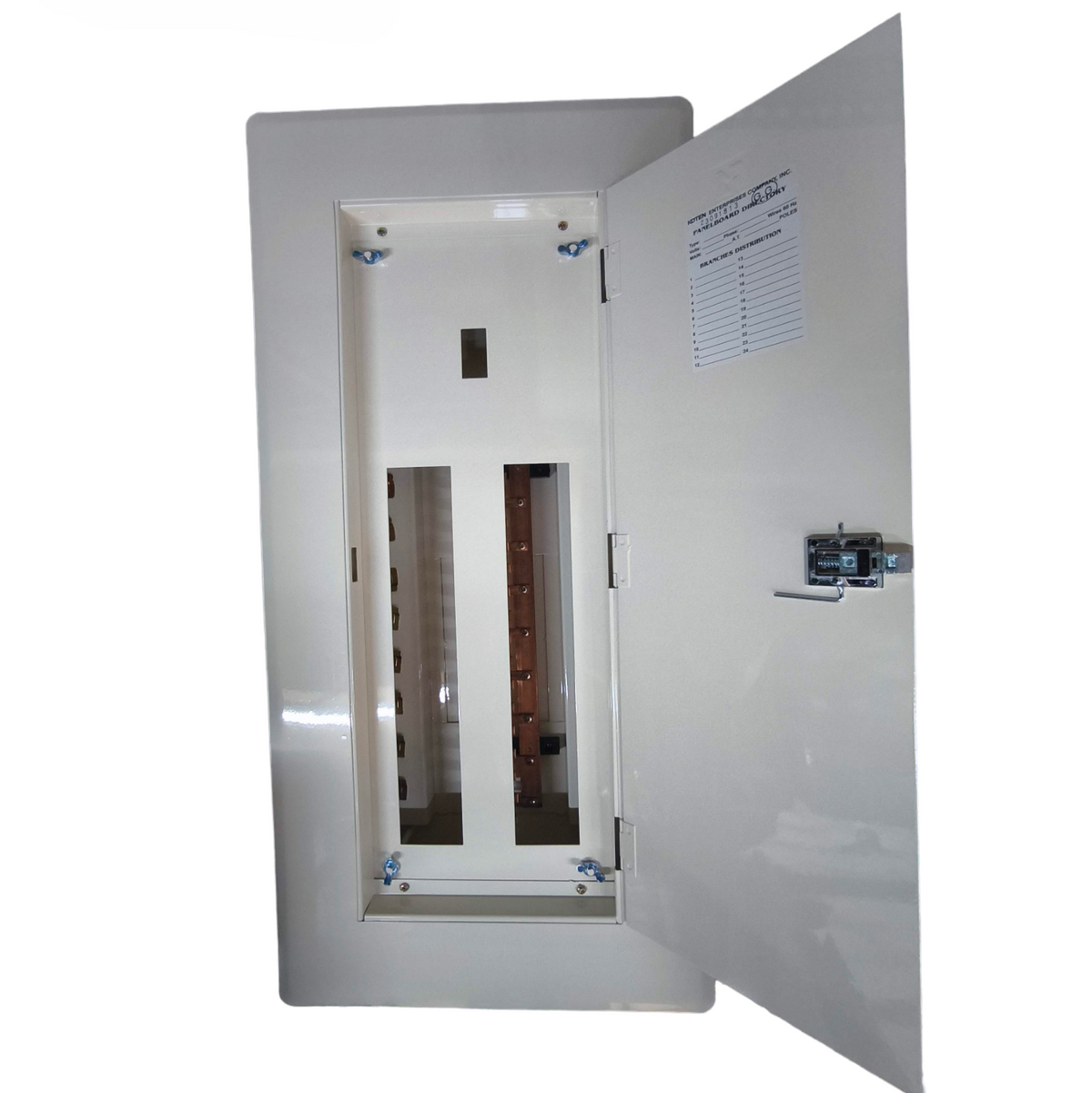 Koten Panel Board 2 Pole Main 250SPS with open white metal door for electrical circuitry and parts