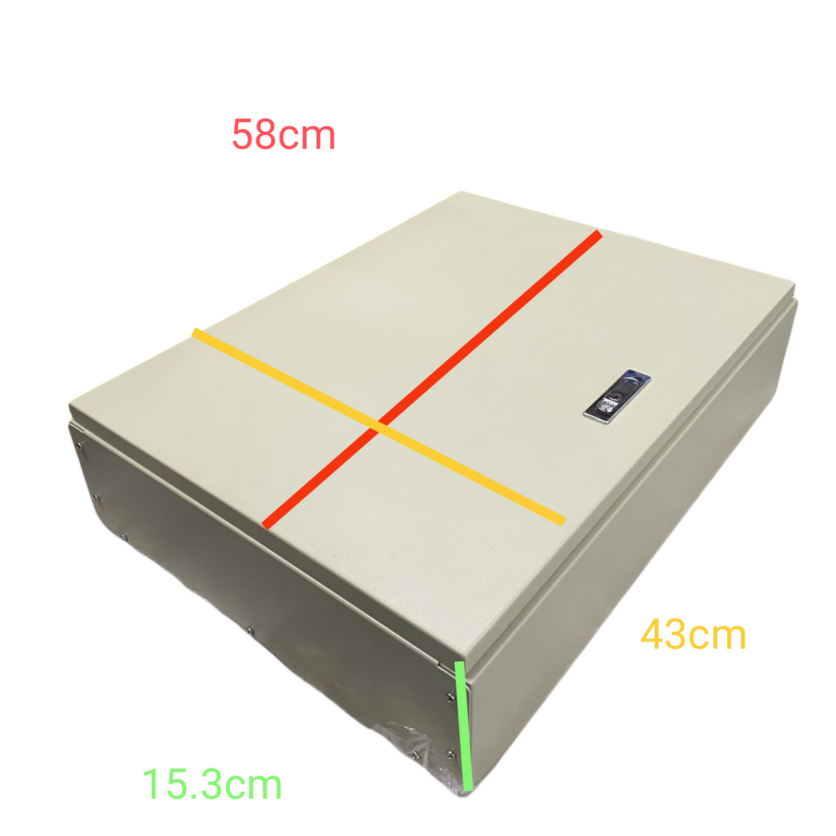 Schneider and Royu Panel Board EZC100 Main 2Pole electrical enclosure with dimensions 58cm by 43cm by 15.3cm