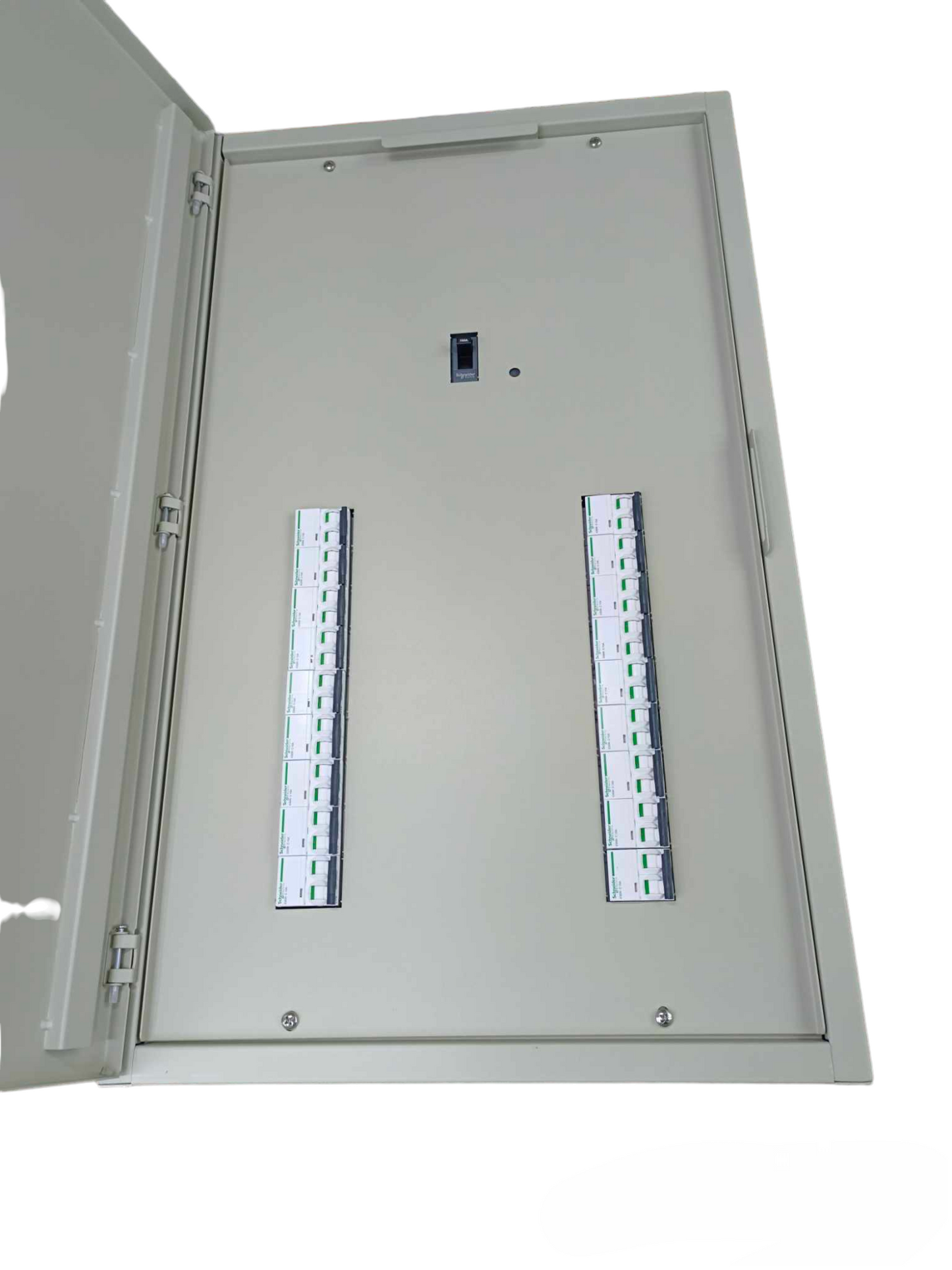Schneider Panel Board for EZC250F 125A 25KAIC 3 Pole with open metal enclosure and circuit breaker slots