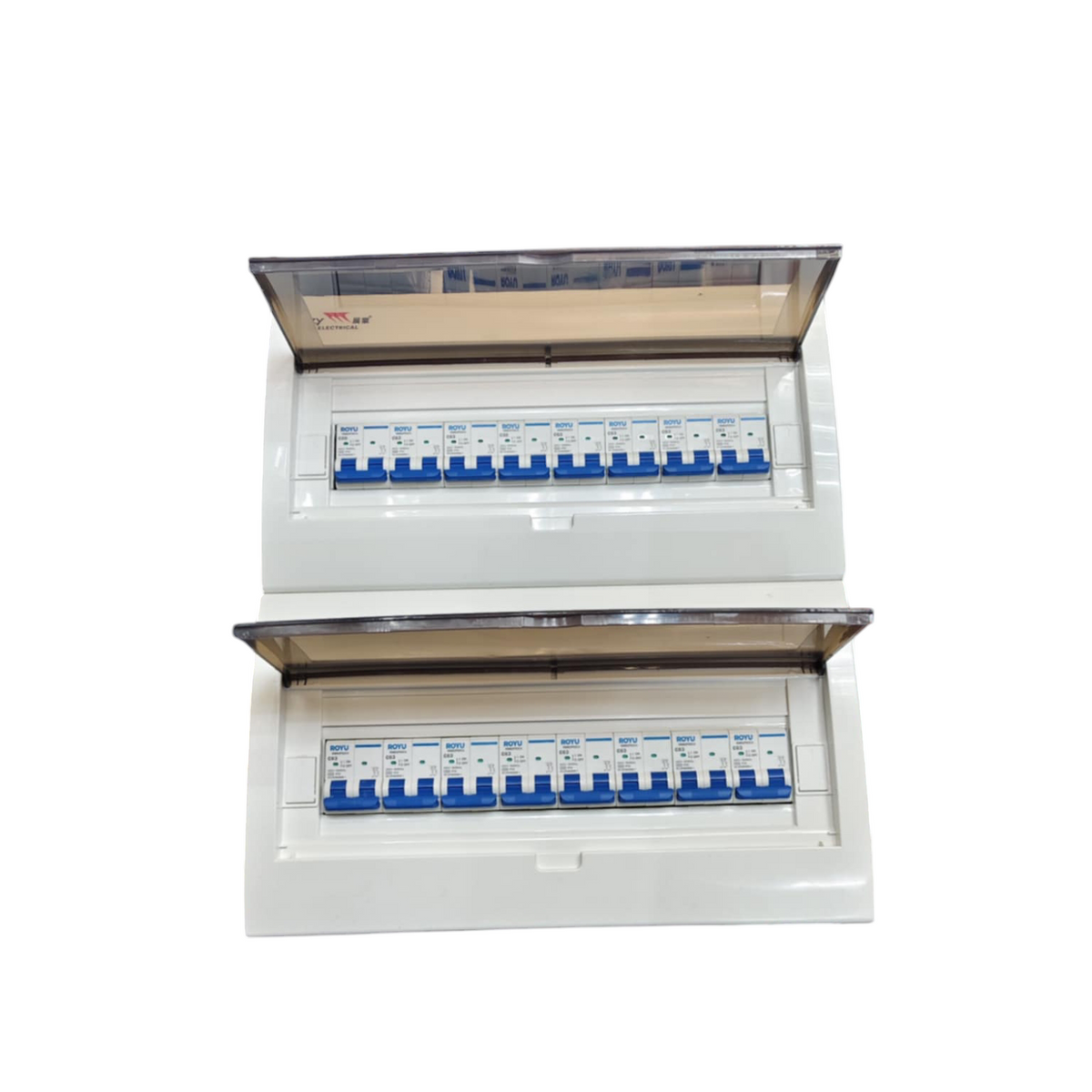 Panel Box with 15 Bus Bar 2 Pole Royu Breakers electrical distribution unit with blue switches