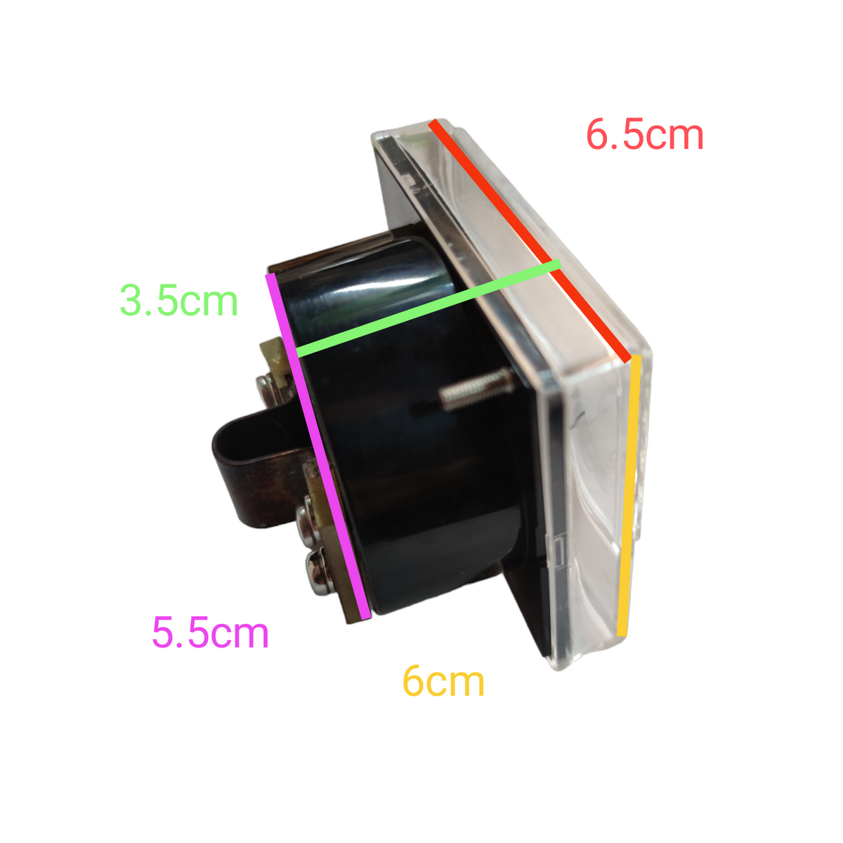 50A DC Panel Meter 60mm x 60mm electrical component from Japan with side view and dimension markings