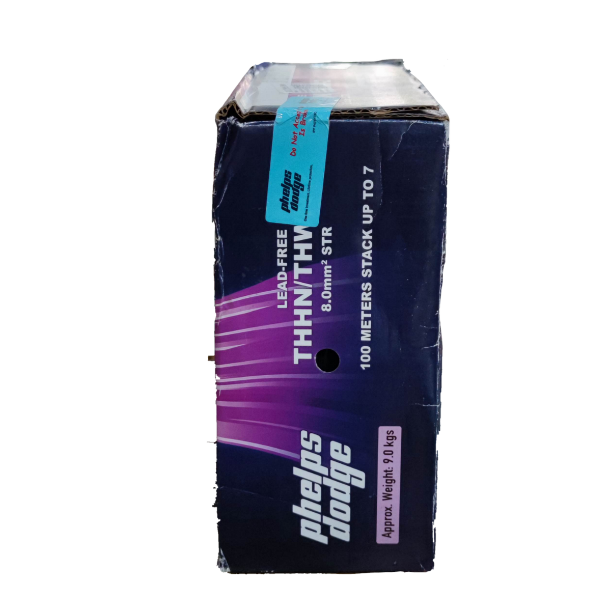 Phelps Dodge Omega AWG 8 Stranded wire Blue spool box with lead-free THHN-THW wire labeling