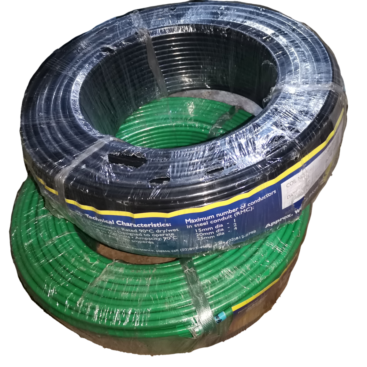Phelps Dodge THHN Stranded Wire AWG 6 - White and green wires coiled on a spool for electrical applications