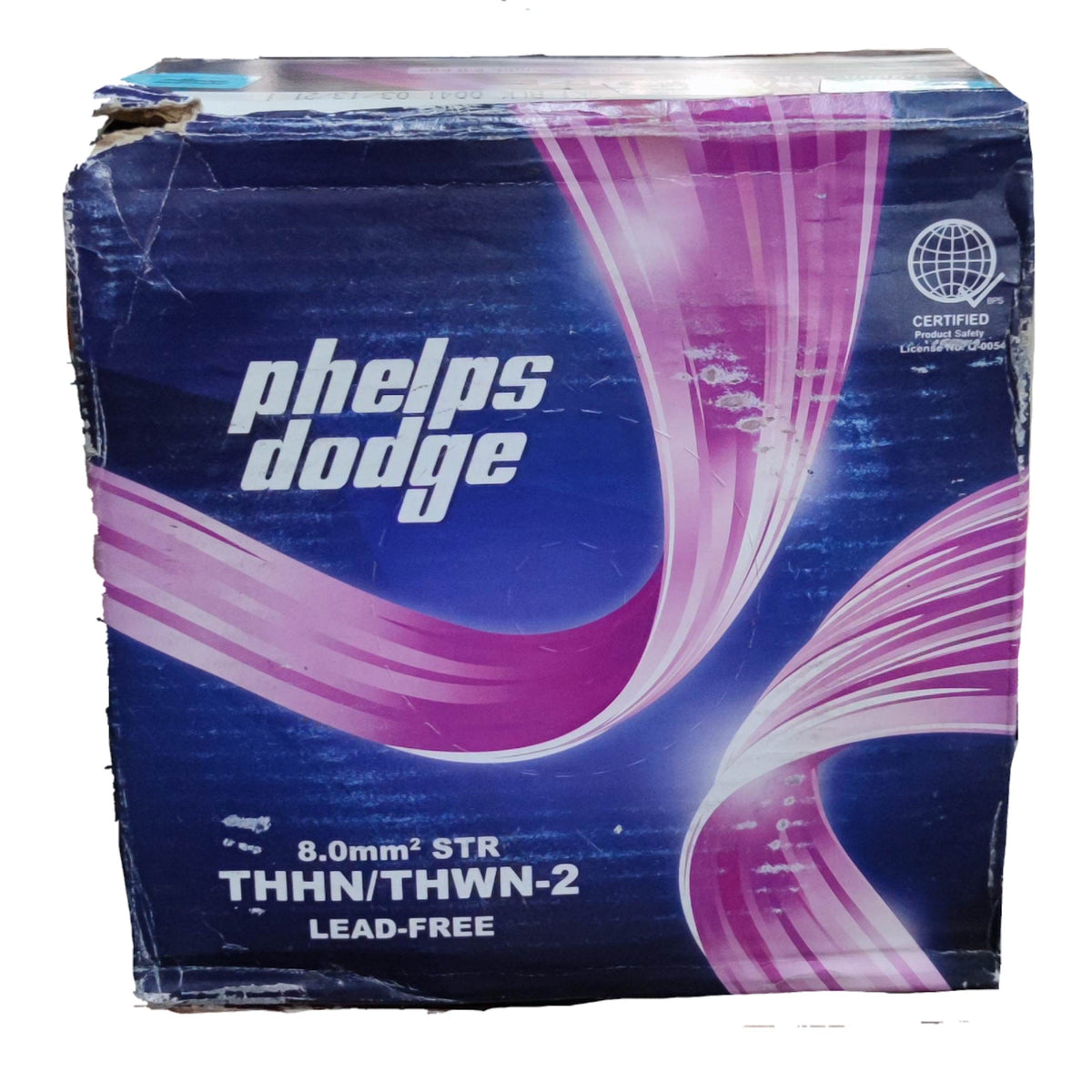 Phelps Dodge 8.0mm THHN AWG 8 lead-free electrical wire in blue and purple packaging