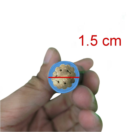 Phelps Dodge 80mm THHN wire blue shown in hand, showcasing its thickness and copper strands inside