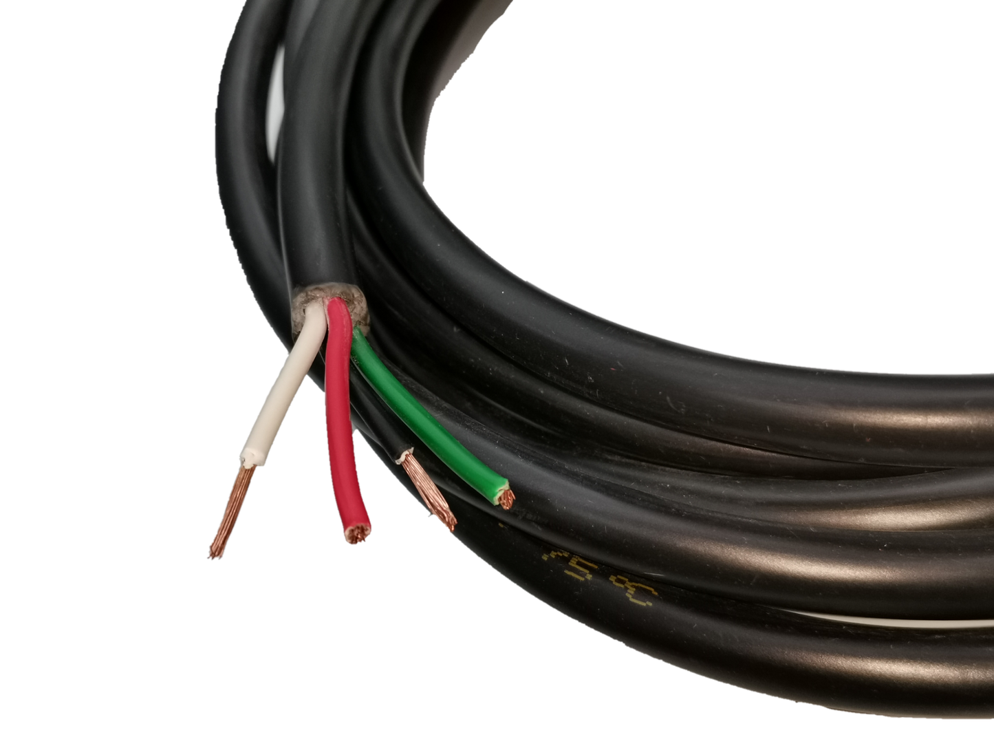 Phelps Dodge Royal Cord 8.0mm 4C black electrical wire with four colored copper conductors exposed