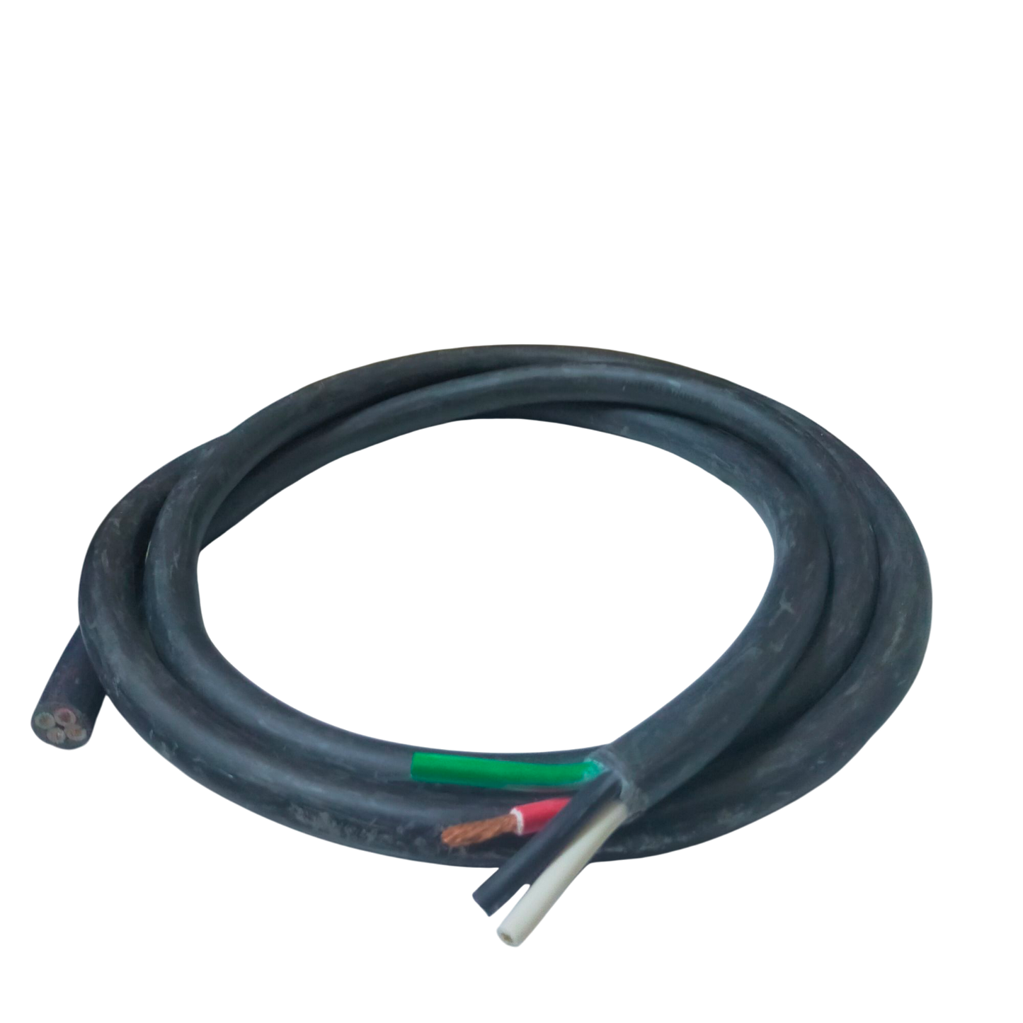 Coiled black Phelps Dodge Royal Cord 8.0mm 4C electrical wire with visible colored inner wires