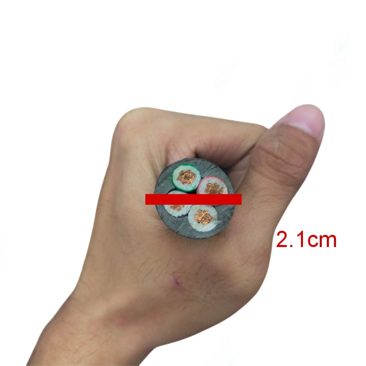 Hand holding Phelps Dodge Royal Cord 8.0mm 4C thick electrical cable showing copper wires and insulation