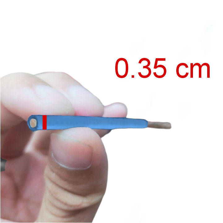 Philflex THWN AWG 12 Stranded Blue wire held between fingers showing the end and insulation thickness