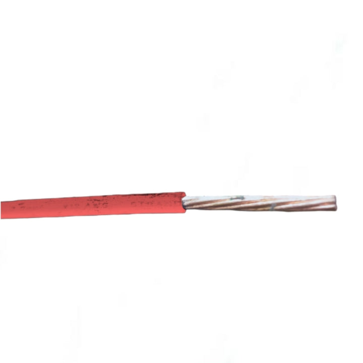 Philflex THWN AWG 12 Stranded Red electrical wire with exposed copper strands on white background