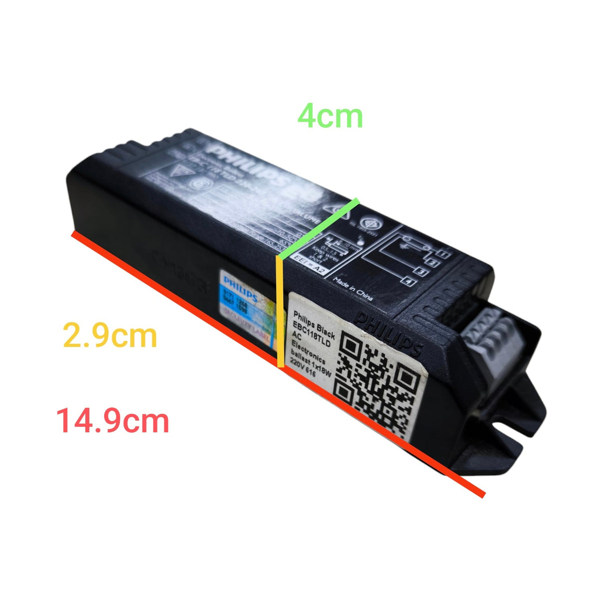 Philips 18W Electronic Ballast 220V black compact lighting accessory with product dimensions