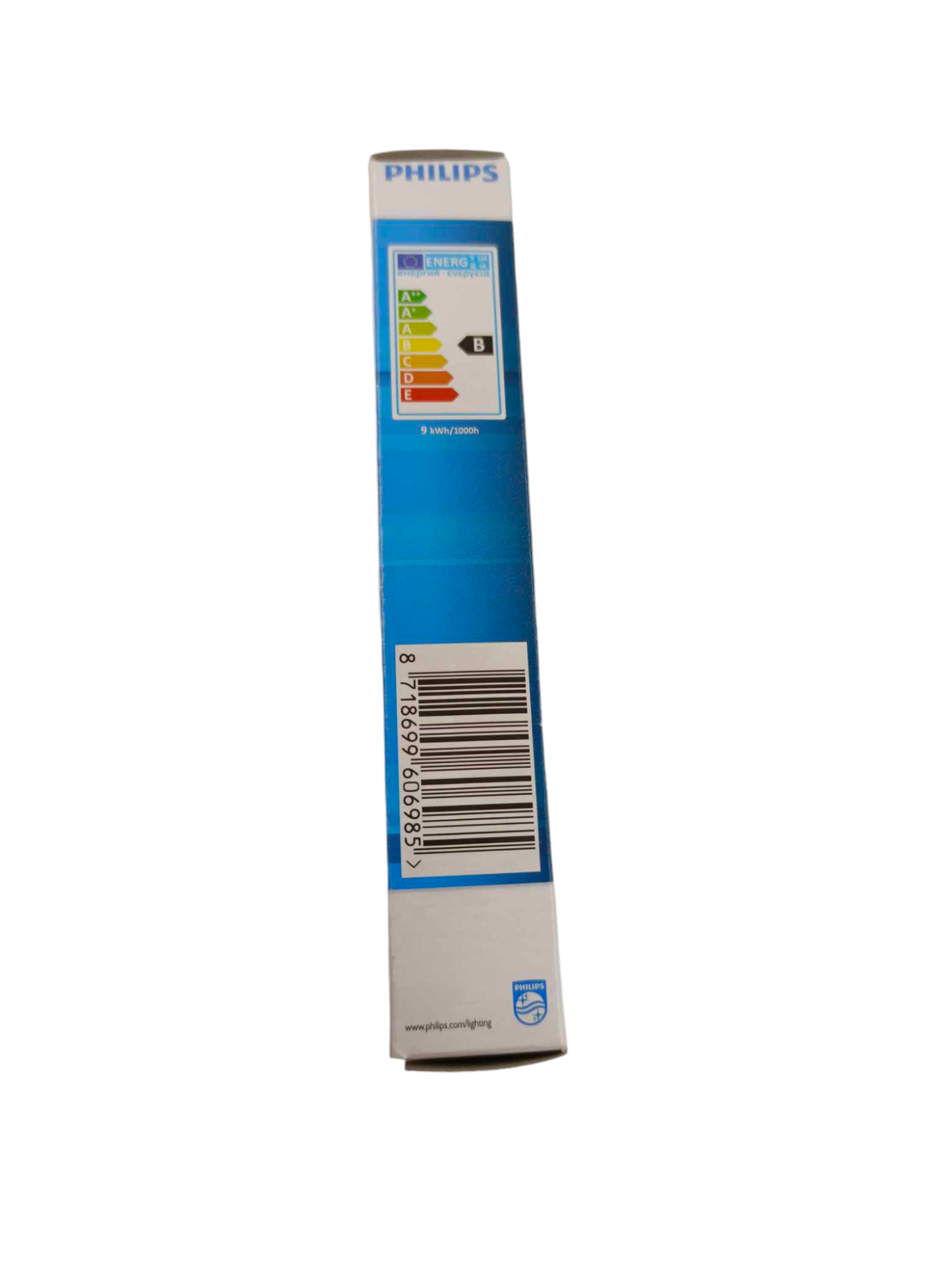 Philips packaging for 7W Pinlight Daylight G23 Socket compact fluorescent bulb with energy efficiency label