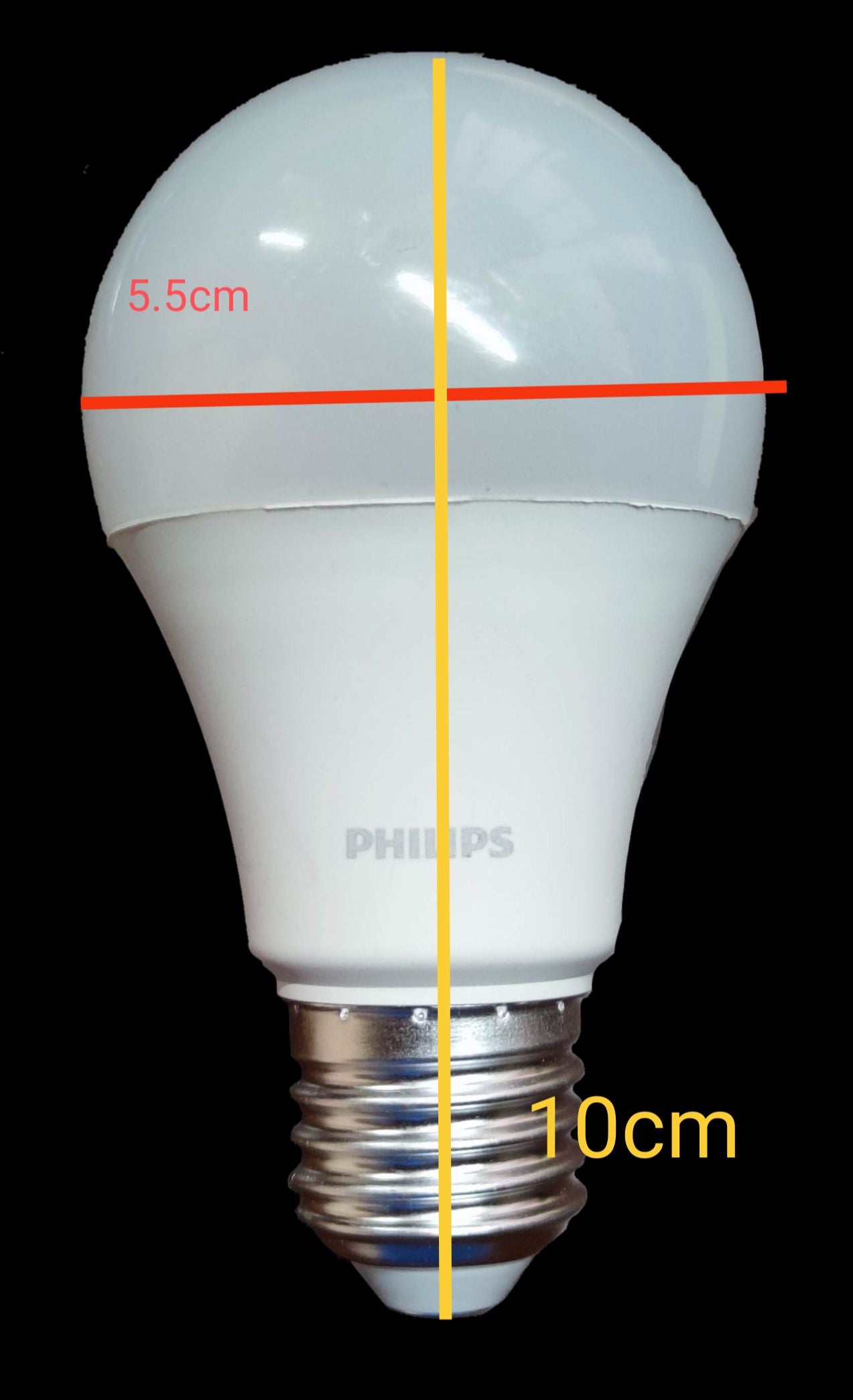 9W LED bulb E27 warm white from Electx Electrical Supply measuring 10cm height and 5.5cm diameter