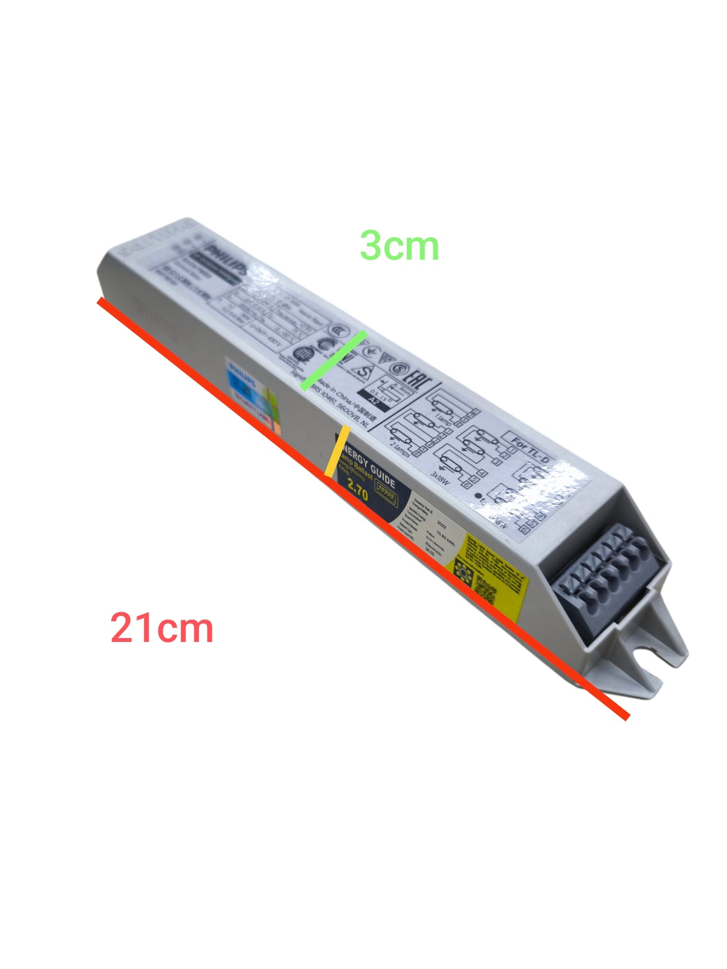 Philips electronic ballast 220V for lighting installation with compact rectangular design and wiring terminals