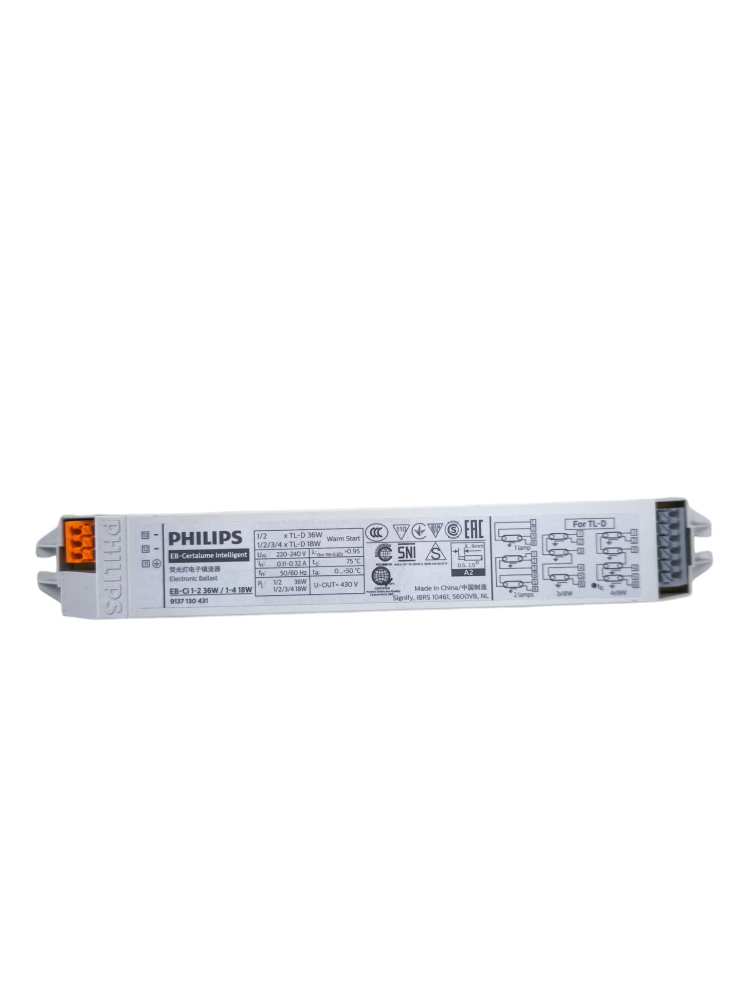 Philips electronic ballast 220V for lighting installation and accessories with detailed specifications