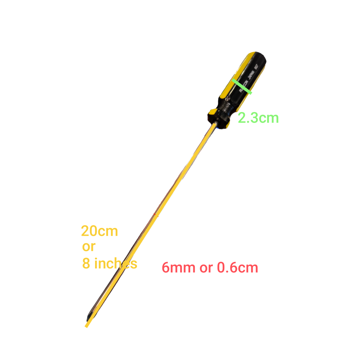 Rubicon Philips Head Screw Driver 907 200mm-6mm with yellow shaft and black handle