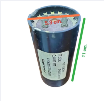 Philips Motor Starting Capacitor 233-280UF black cylindrical fan part measuring 5.3 cm by 11 cm