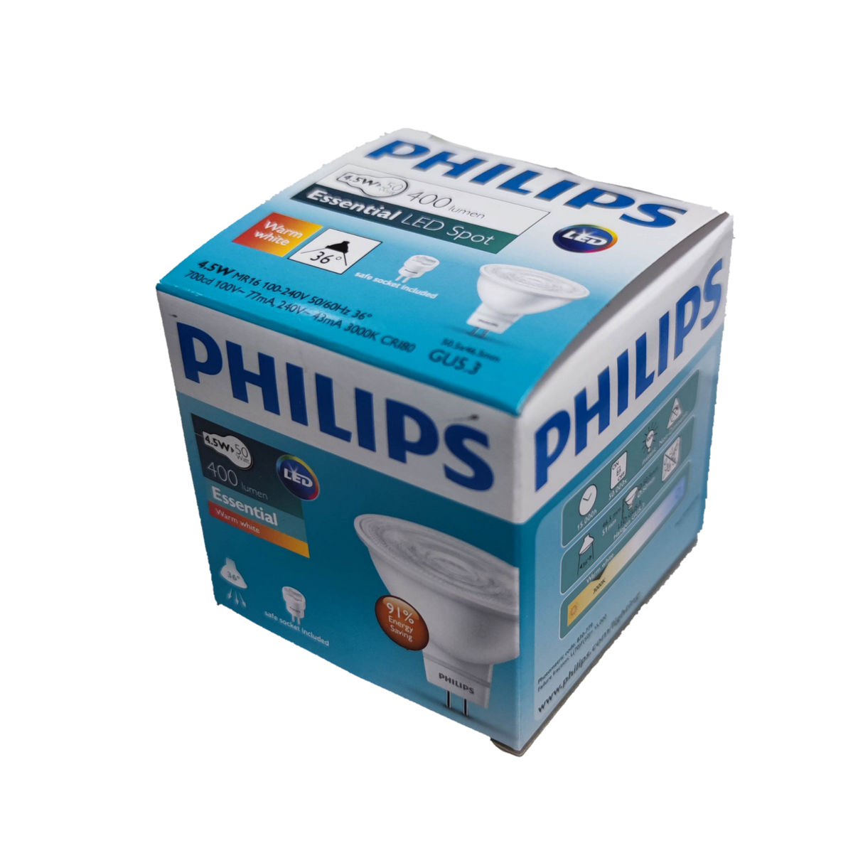 Philips MR16 LED bulb 4.5W warm white Essential LED Spot in retail box