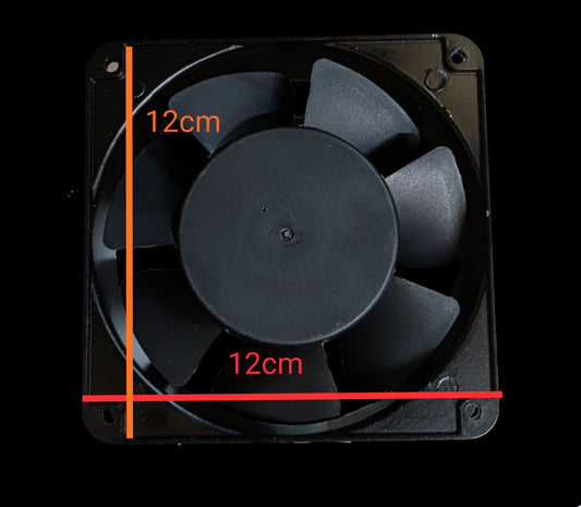 Black 4x4 exhaust fan 220V with 12cm blade size and square frame for ventilation