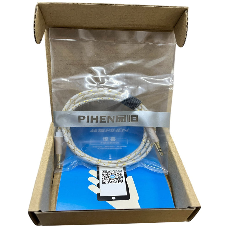 PIHEN 3.5mm Audio Cable packaged in a clear plastic bag inside a cardboard box with blue insert