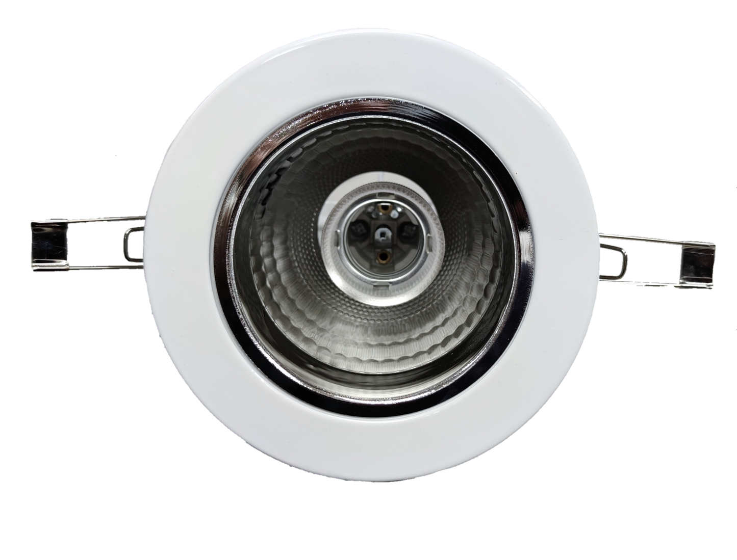 Biglite Pinlight Fixture E27 White Border recessed ceiling light with silver reflector and mounting clips