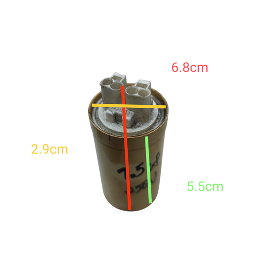 Plessey 250V AC Running Capacitor with dimensions 6.8cm height and 2.9cm diameter for electrical applications