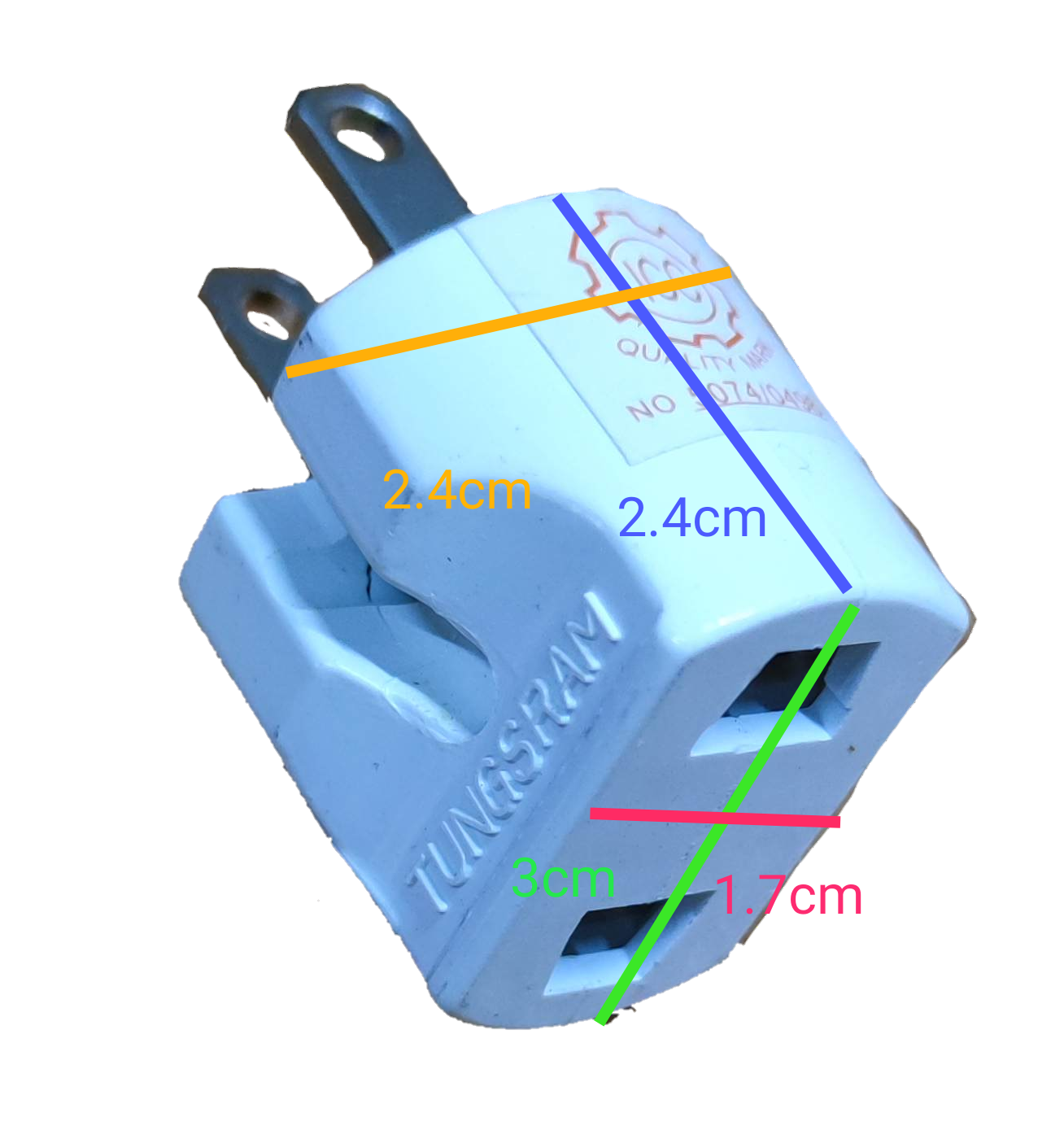 White Electx Electrical Supply Plug Adaptor Round to Flat with dual flat prongs and round socket
