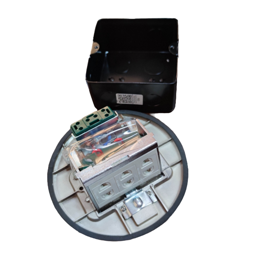 Royu Pop-Up 3 Gang Outlet Universal 10A 250V with metal casing and internal wiring components