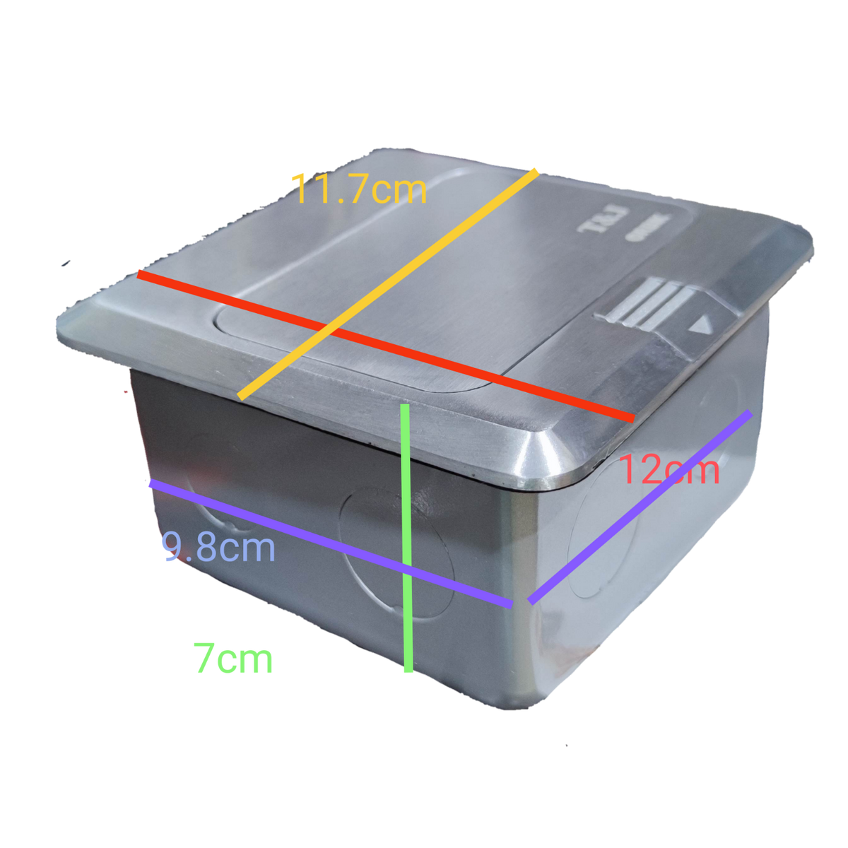 T&J Pop up HDMI with USB-A power point and switch in silver rectangular design with compact dimensions