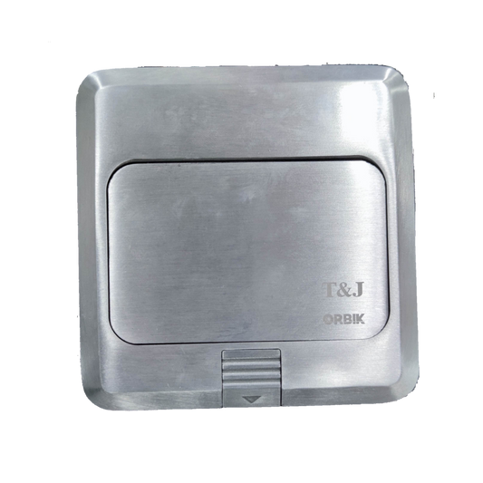 T&J Pop-up USB 5V 2.1A x 3 with Metal Utility Box power outlet in brushed metal finish