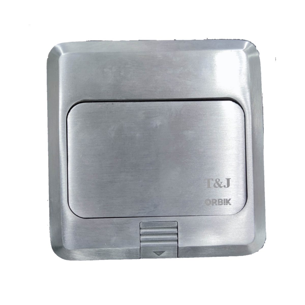 T&J Pop up Voice and USB Charging Outlet with sleek stainless steel cover closed