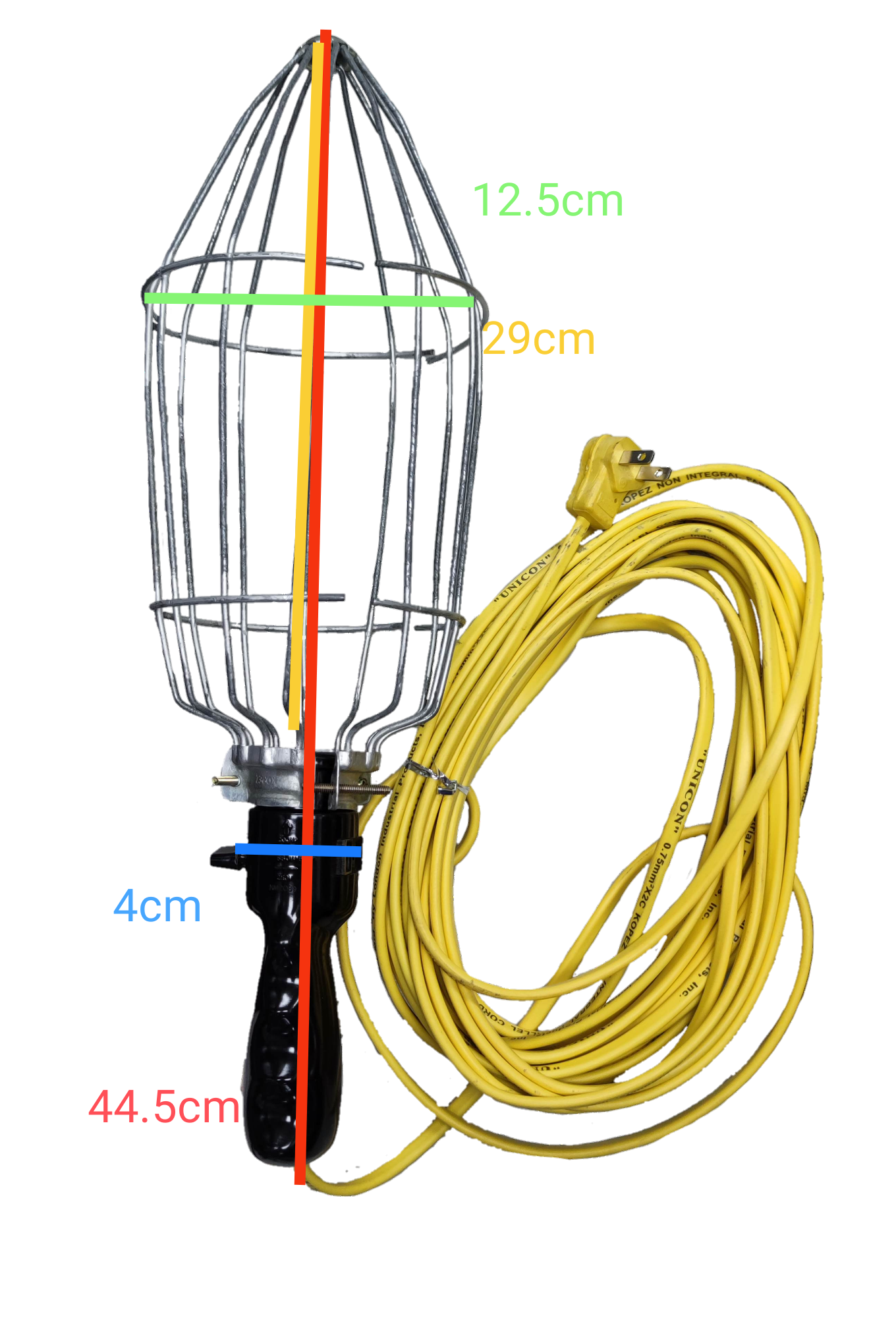 Kopez portable work light 220V E27 with protective metal cage and yellow extension cord