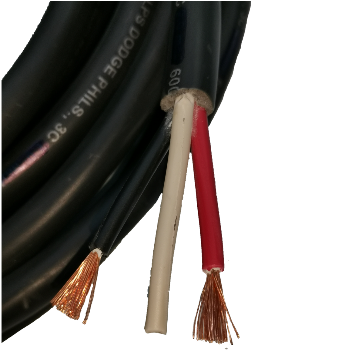 Close-up of Phelps Dodge Power Cable AWG 14 3 Core with three individual copper strands